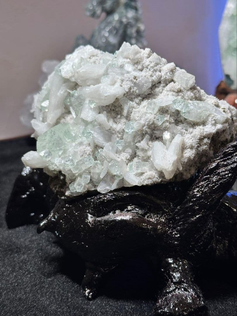 グリーンアポフィライト☆カルサイト共生☆クラスター☆台座付き☆