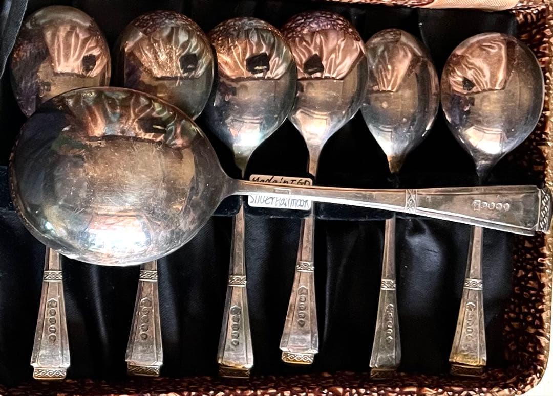 英国銀製品☆カトラリーセット スプーン6本＋サーバースプーン ホールマーク入