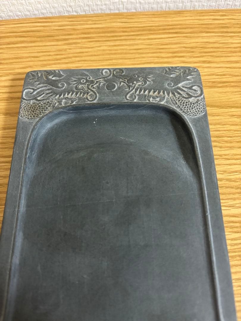 歙州魚子紋鐘様硯 書道具 古硯 唐物 中国古玩　骨董品 専用箱付き