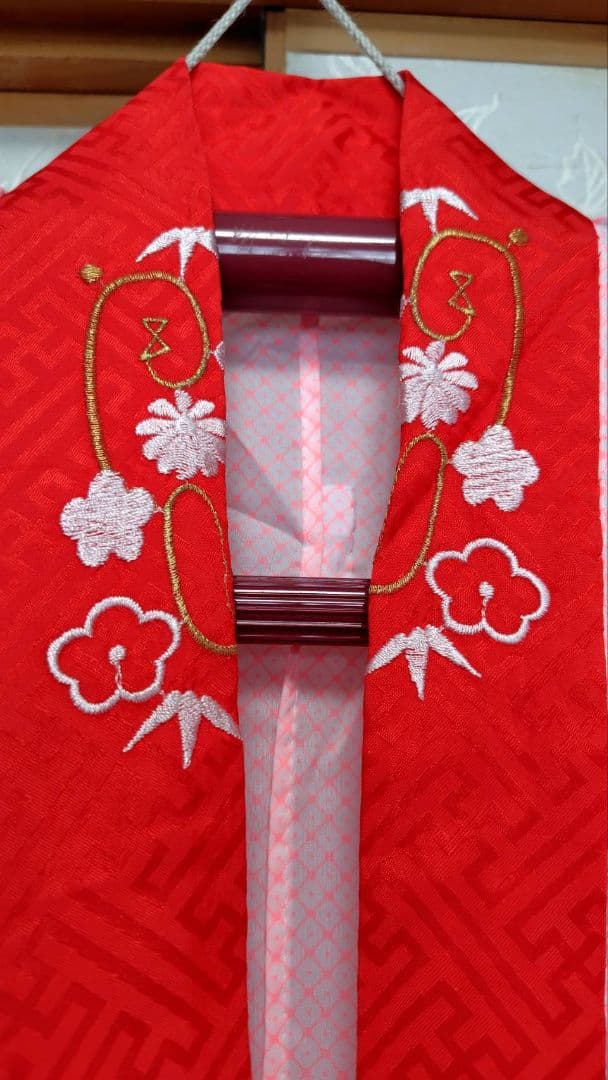 RK330アンティーク子供着物3点セット長襦袢巾着袋付き着丈90裄丈39　3歳用