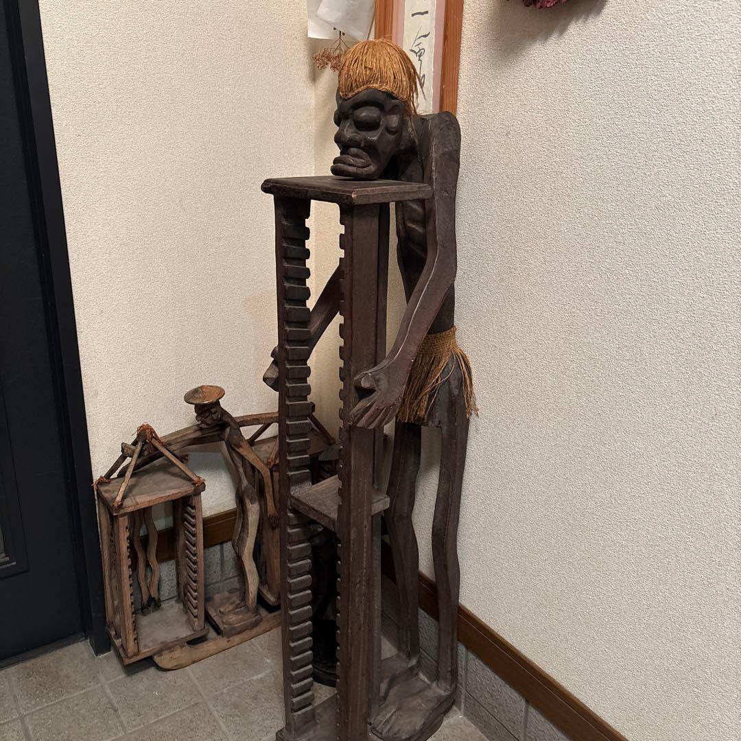 バリ島 木彫り 特大CDラック２個セット 人物モチーフ アジアン