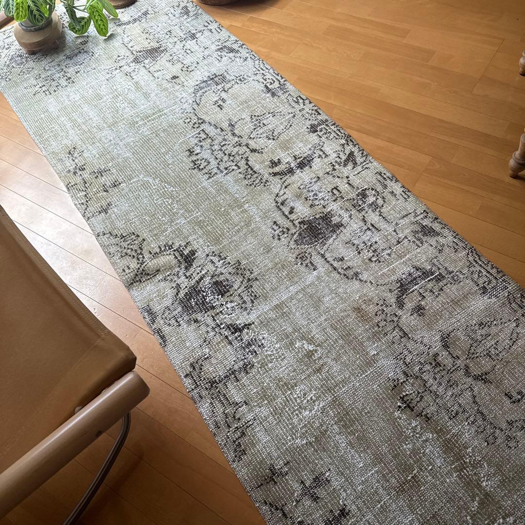 超ロング76.5×310 カーキベージュ　ランナーラグ　トルコヴィンテージラグ