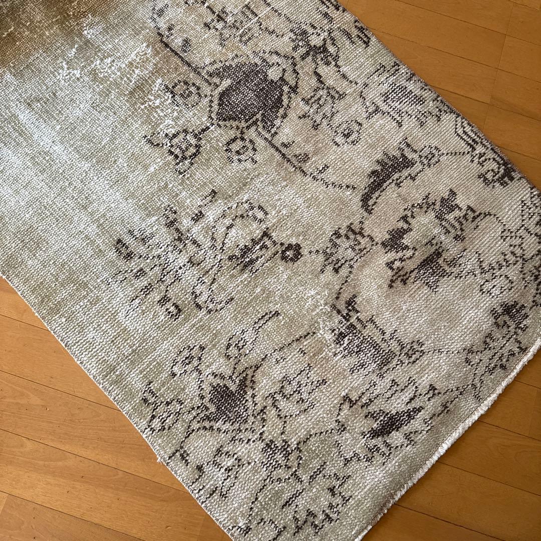 超ロング76.5×310 カーキベージュ　ランナーラグ　トルコヴィンテージラグ