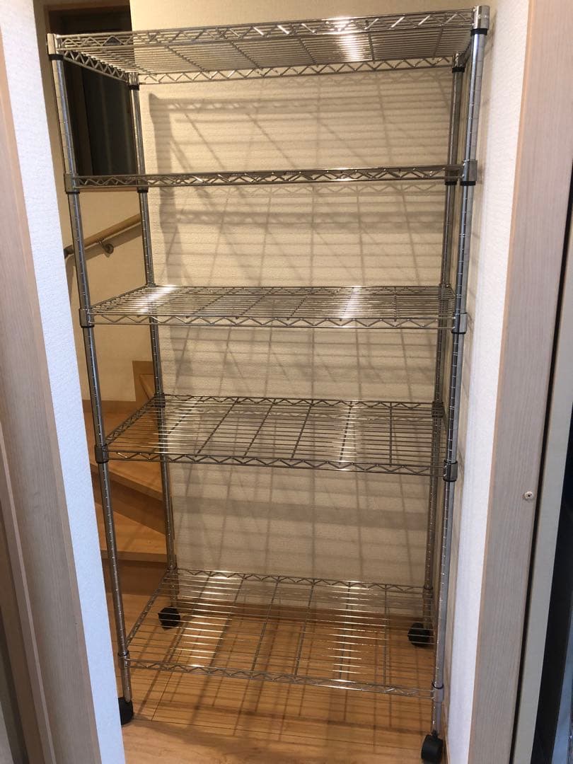 ⑧5段 180cmスチールラック シルバー キャスター付き