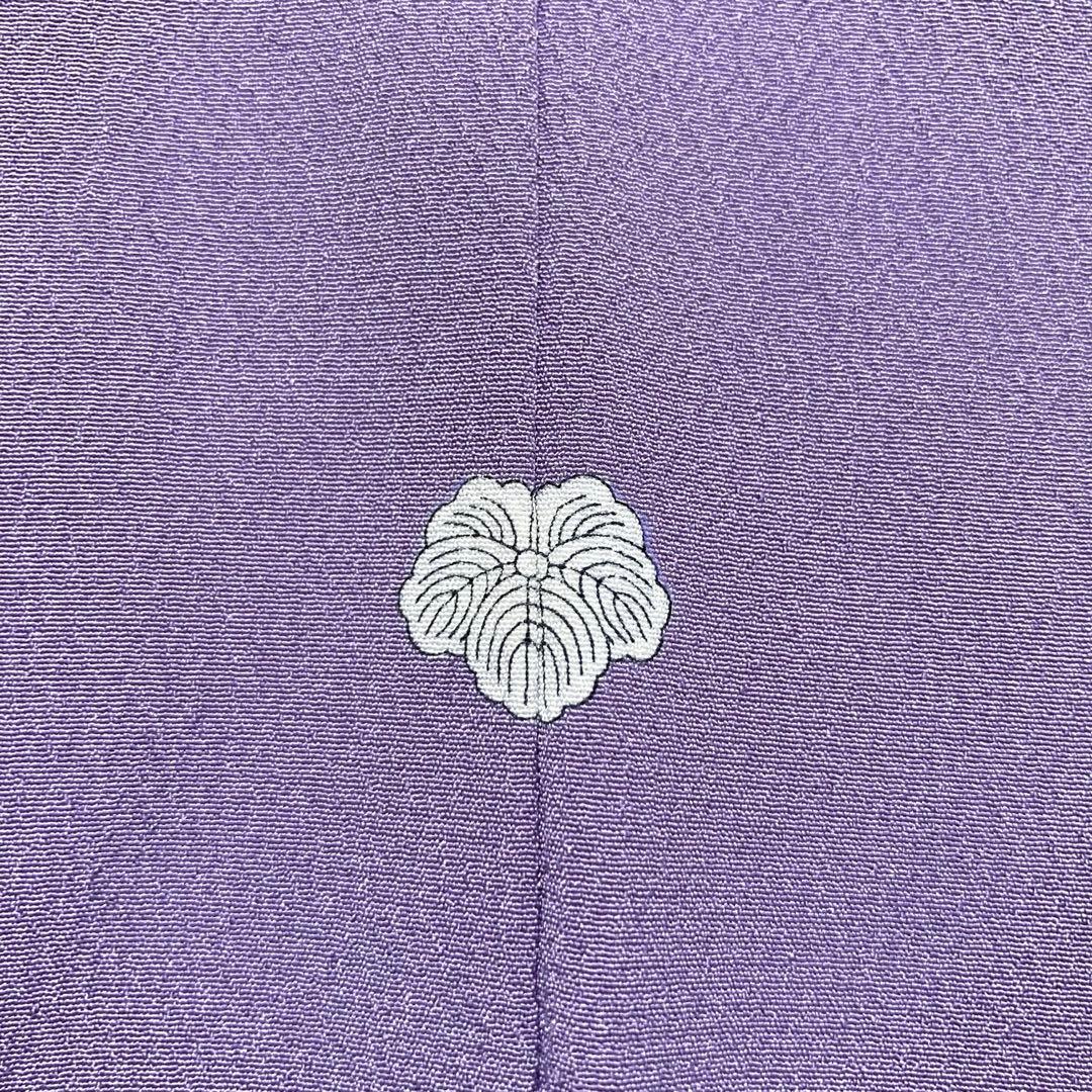 【良品✨】東レシルック　洗える着物　色無地　くすみの紫色　紋付　手縫い仕立てL4