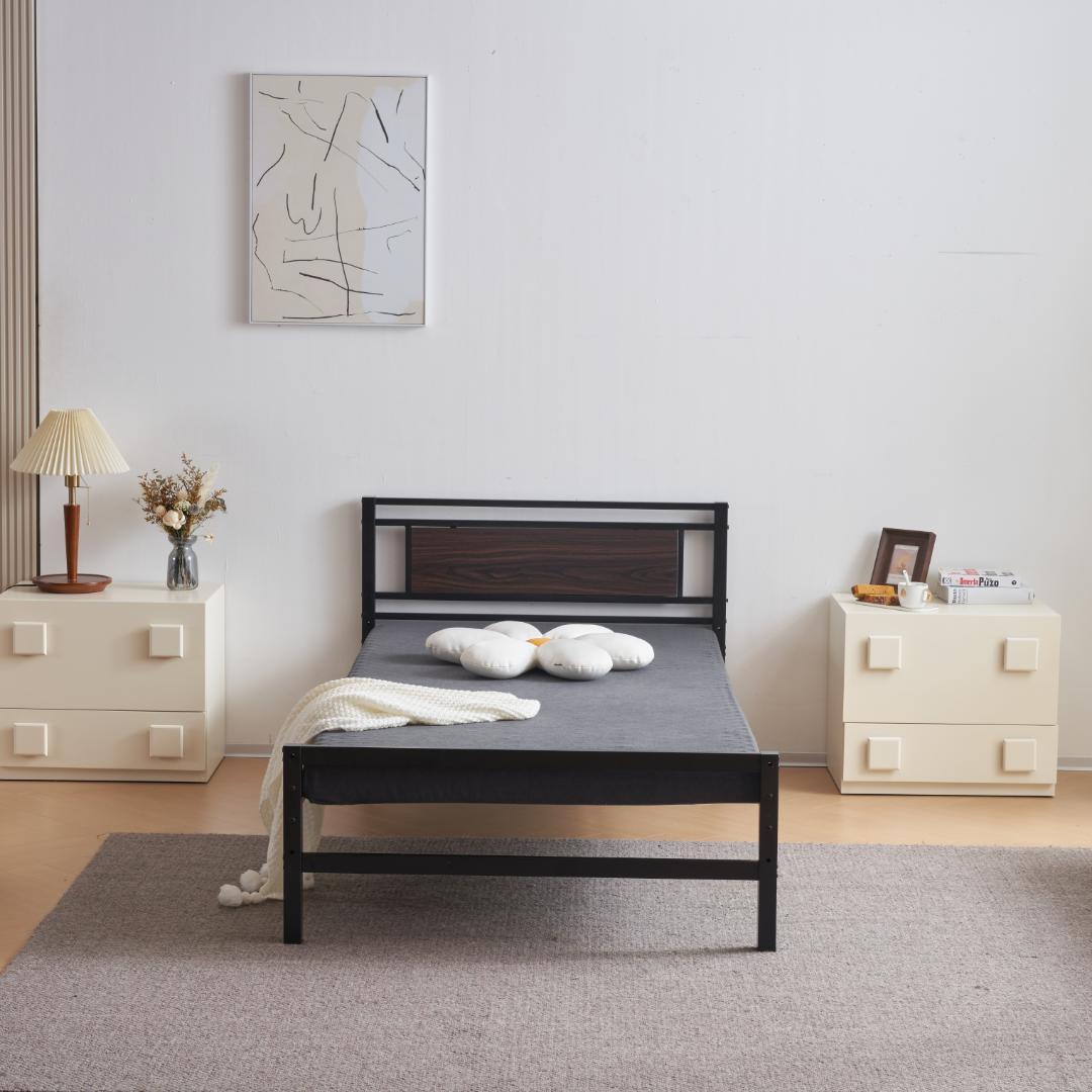 【ブラック】パイプベッド シングル ベッド 宮 三段階高さ調整可 スチール 耐震