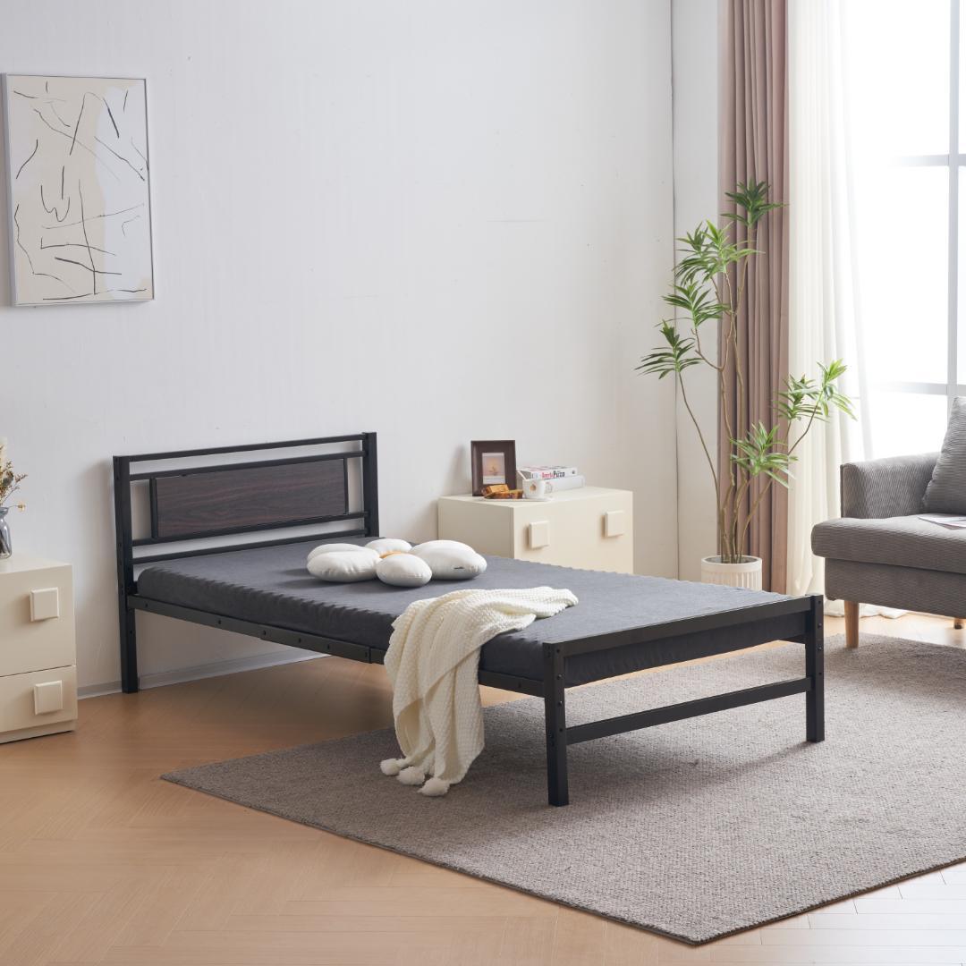 【ブラック】パイプベッド シングル ベッド 宮 三段階高さ調整可 スチール 耐震