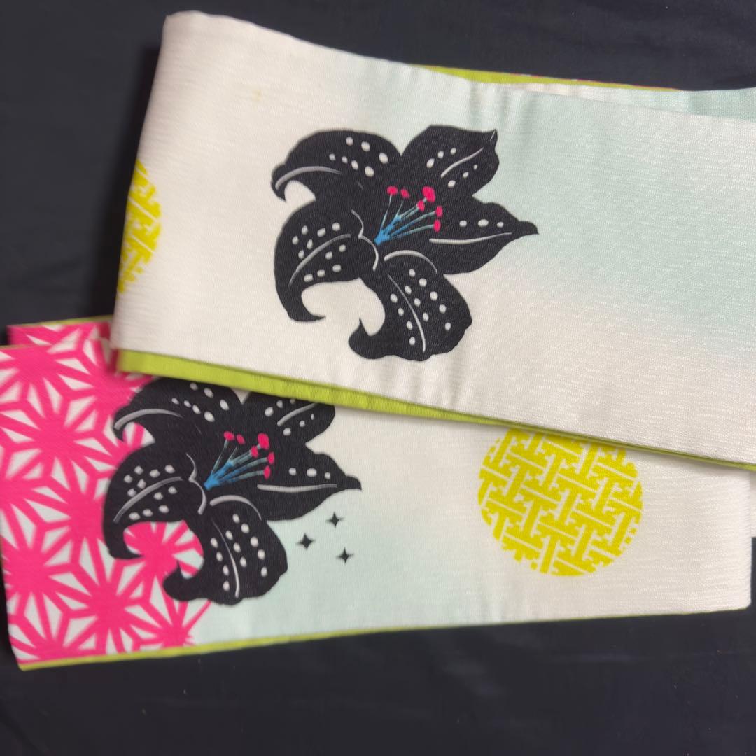 ハセガワアヤ　ばらいろ　半幅帯　ユリ　百合