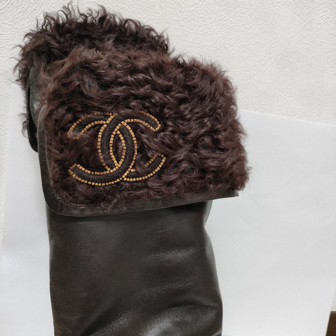 CHANEL　ロングブーツ　革靴　シャネル　ムートン 37