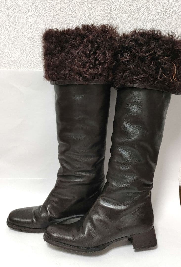 CHANEL　ロングブーツ　革靴　シャネル　ムートン 37