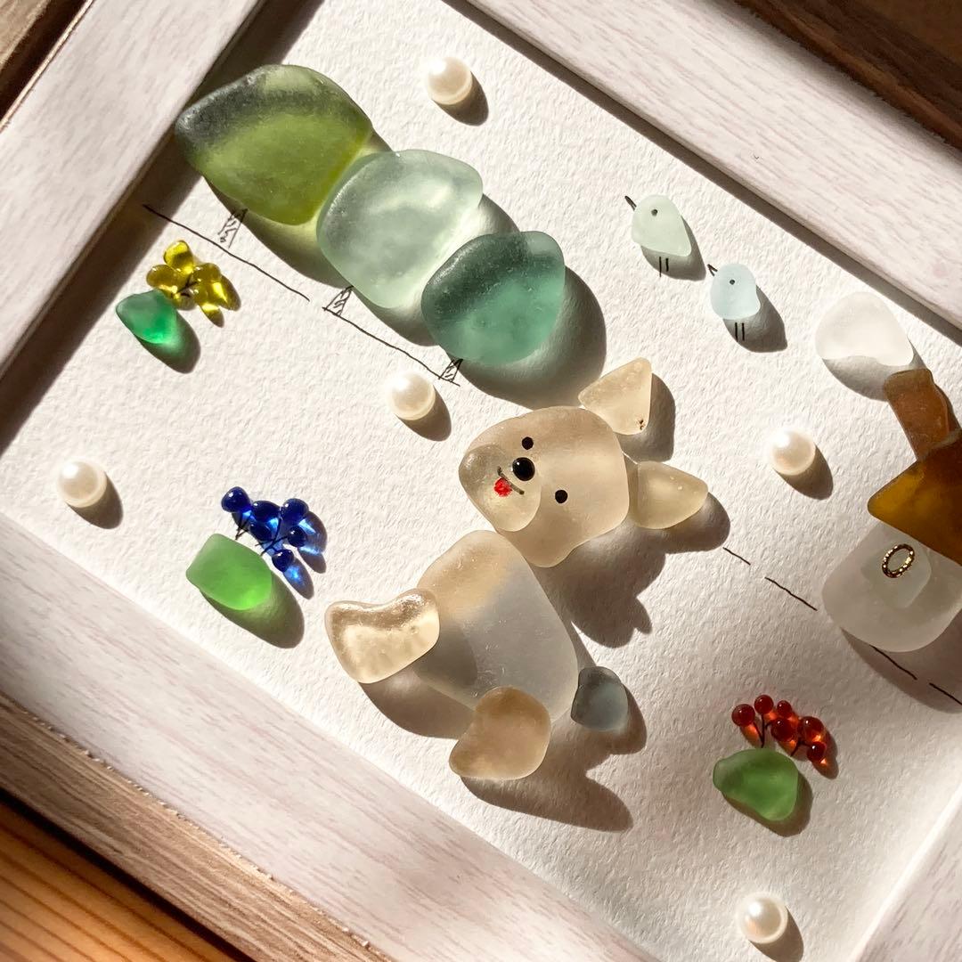 ヨーキーのお散歩　うちの子シーグラスアート　ヨークシャテリア 犬 ペット