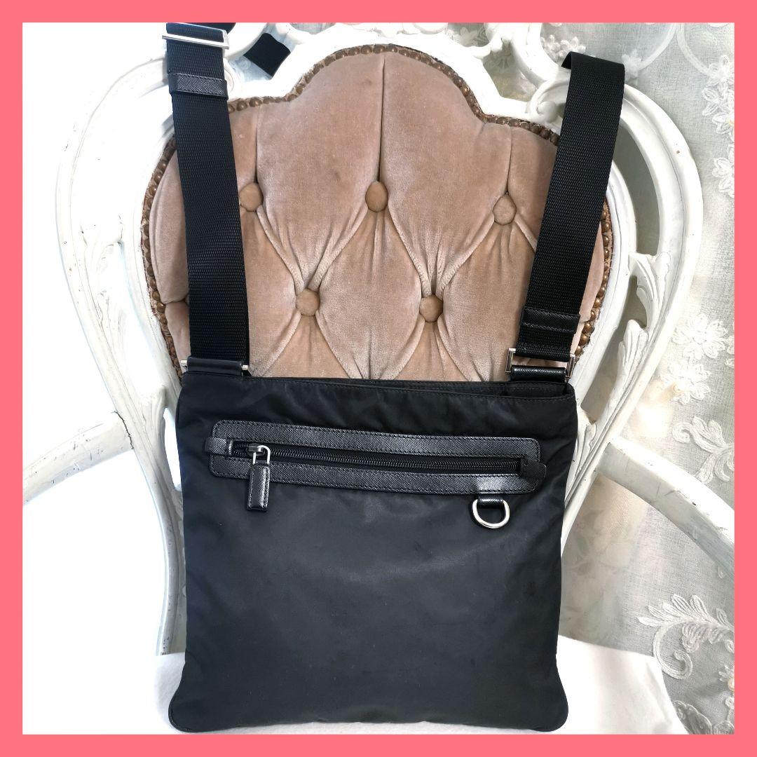 【良品】プラダPRADAサフィアーノ斜めがけショルダーバッグ黒 鑑定済!