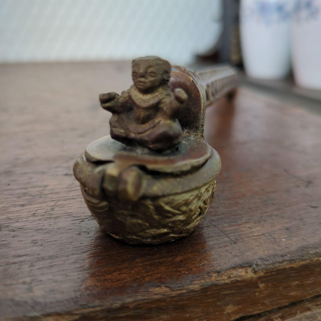 骨董　矢立て　唐子　金属　筆入れ　墨入れ　書道具　銅