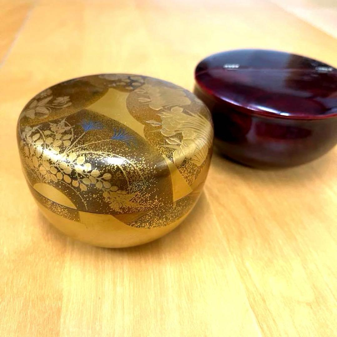 【美品】宗春作 金蒔絵 棗 2点セット 茶道具 なつめ