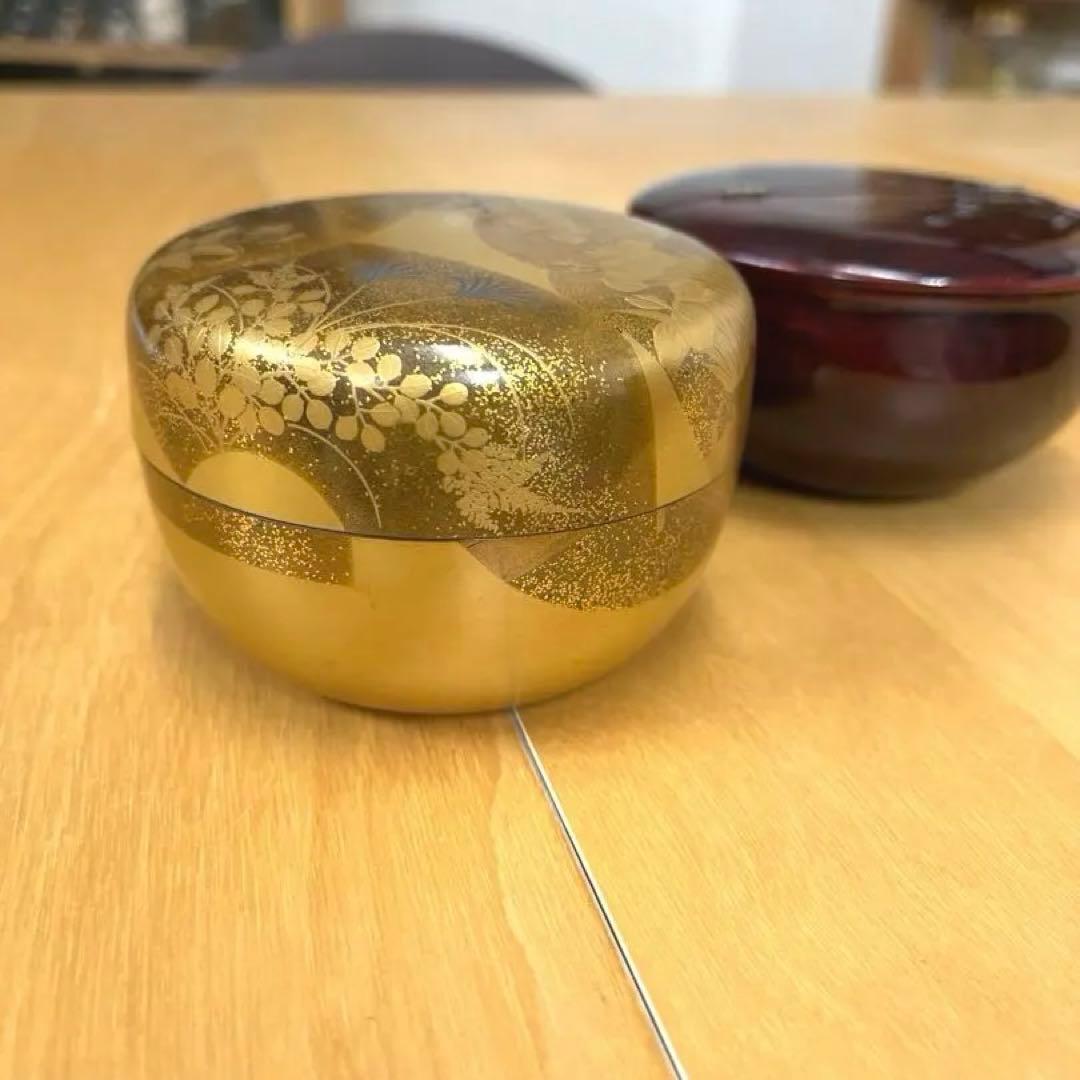 【美品】宗春作 金蒔絵 棗 2点セット 茶道具 なつめ