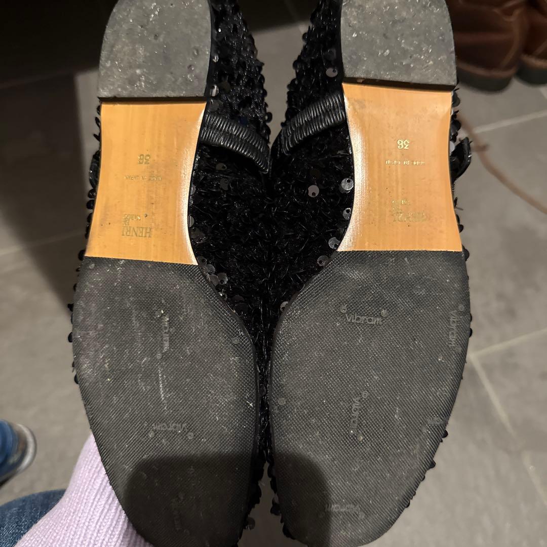 HENRI EN VARGO　黒 スパンコール フラットシューズ 36