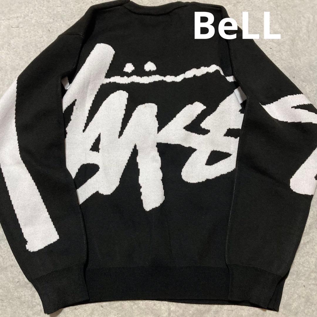 STUSSY ロゴ入り ニットセーター ブラック 男女兼用