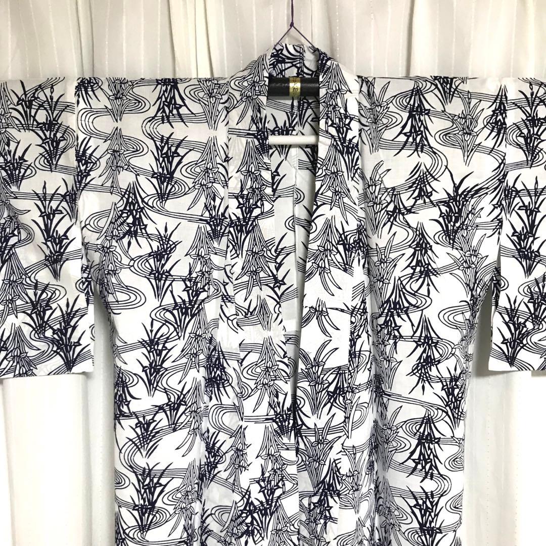 竺仙 浴衣 丈152 裄66.5cm ゆかた カキツバタ あやめ 花菖蒲 藍染