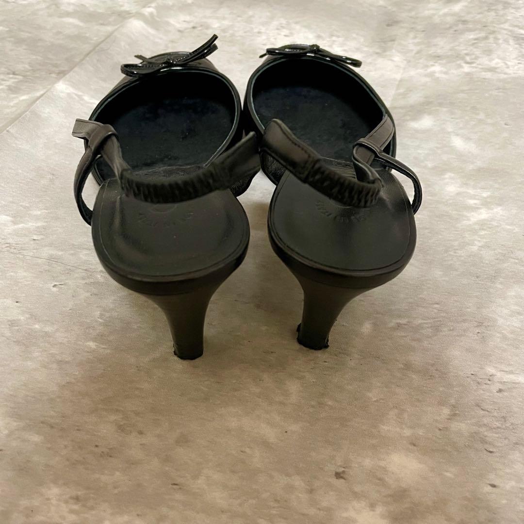 箱あり CHANEL シャネル バックスリング リボン ブラック ヒール