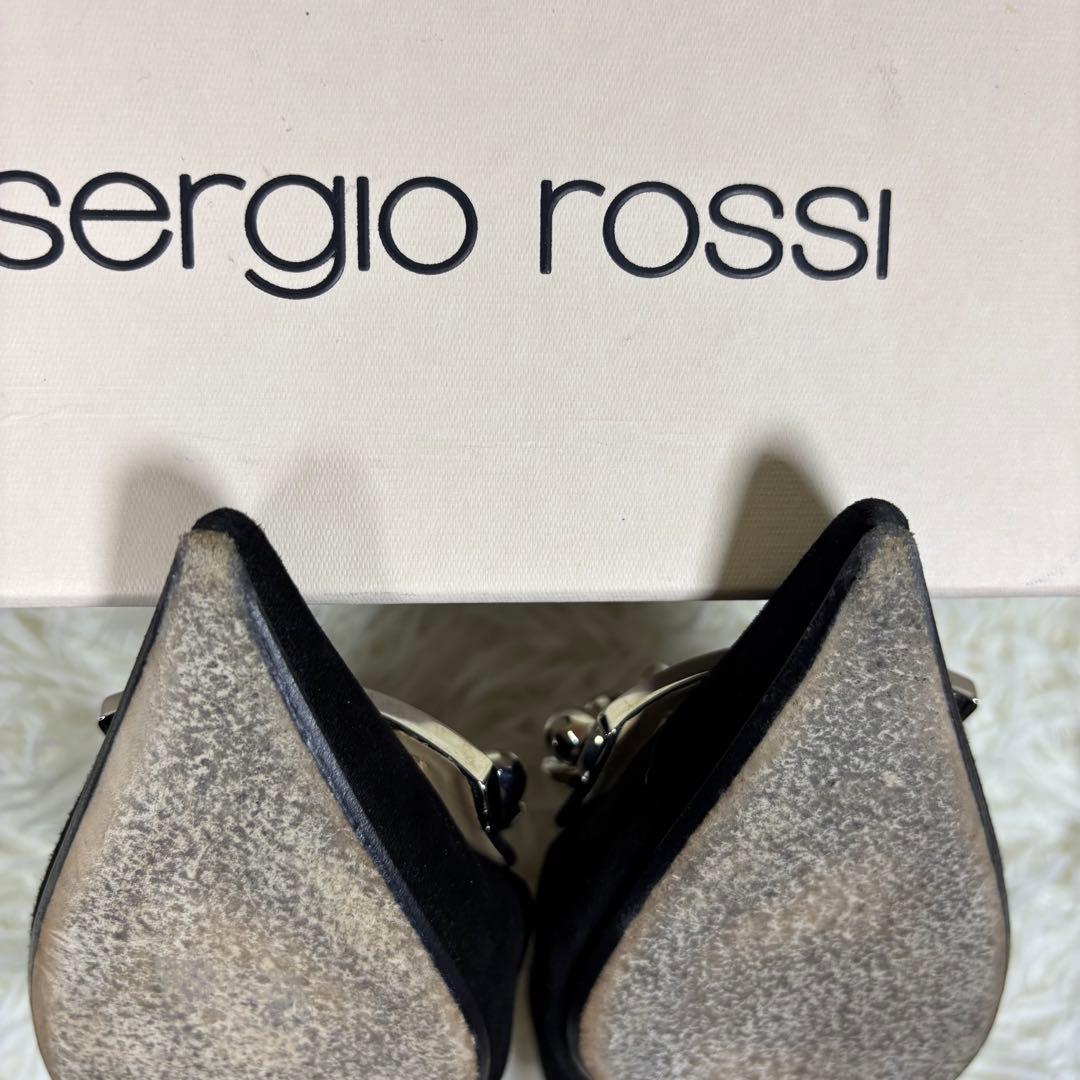 セルジオロッシ　パンプス　プレート　スエード　黒　ミュール　36