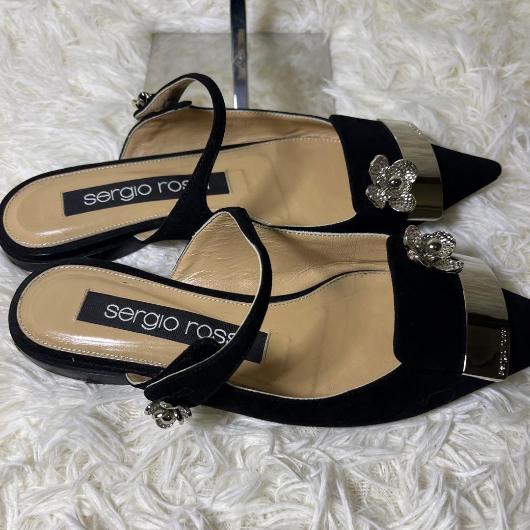 セルジオロッシ　パンプス　プレート　スエード　黒　ミュール　36