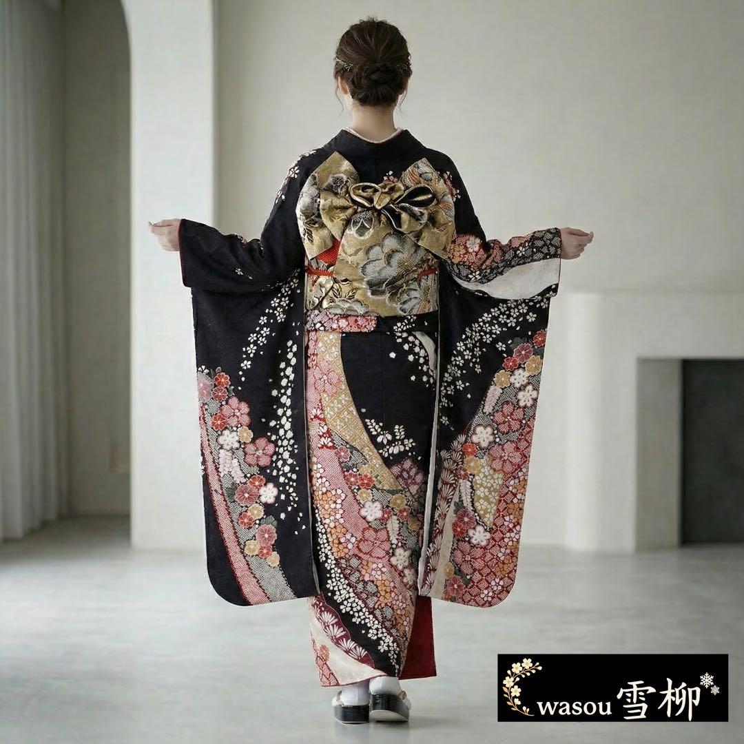 【京都キモノ友禅】金駒刺繍×部分絞り銀通し煌めく王道古典振袖フルセット　成人式