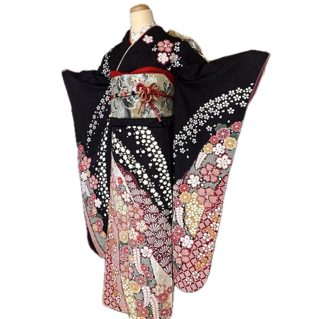 【京都キモノ友禅】金駒刺繍×部分絞り銀通し煌めく王道古典振袖フルセット　成人式