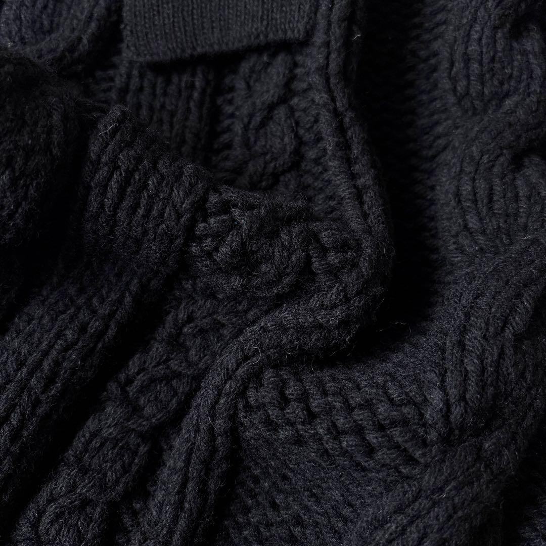 美品 ティッカ 肉厚 ウール ケーブルニット ベルト付 ガウンカーディガン 黒