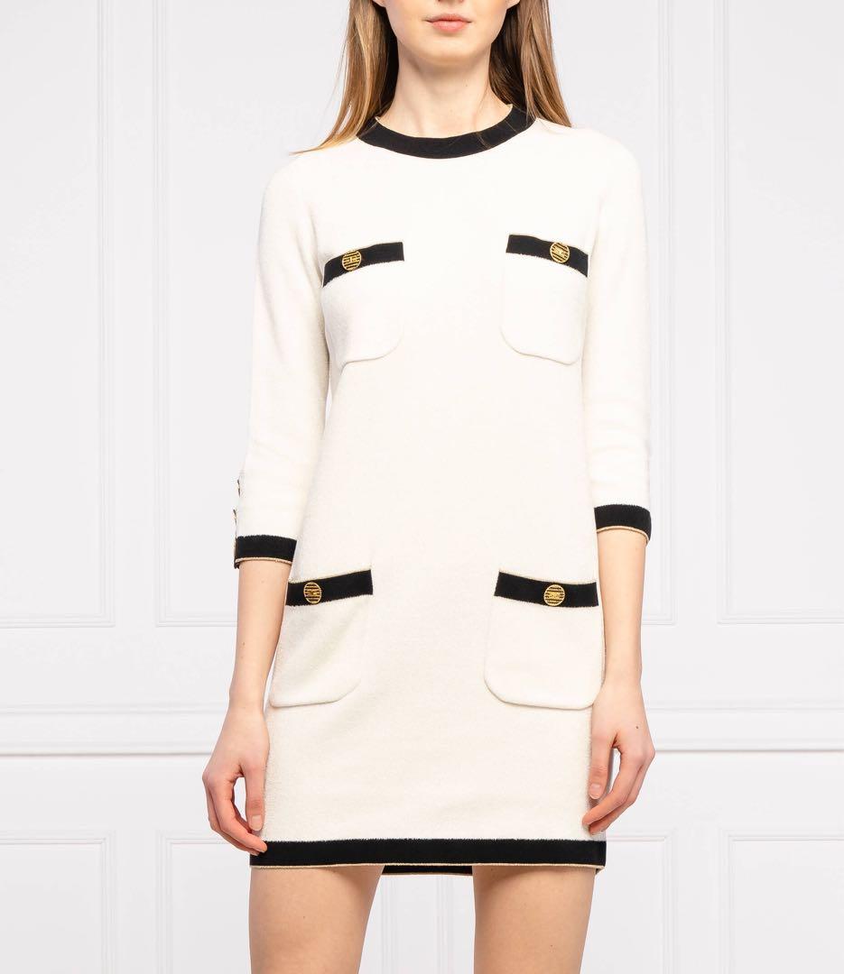 【エリザベッタフランキ】ワンピース　ロゴボタン　金ボタン　バイカラー　白　黒