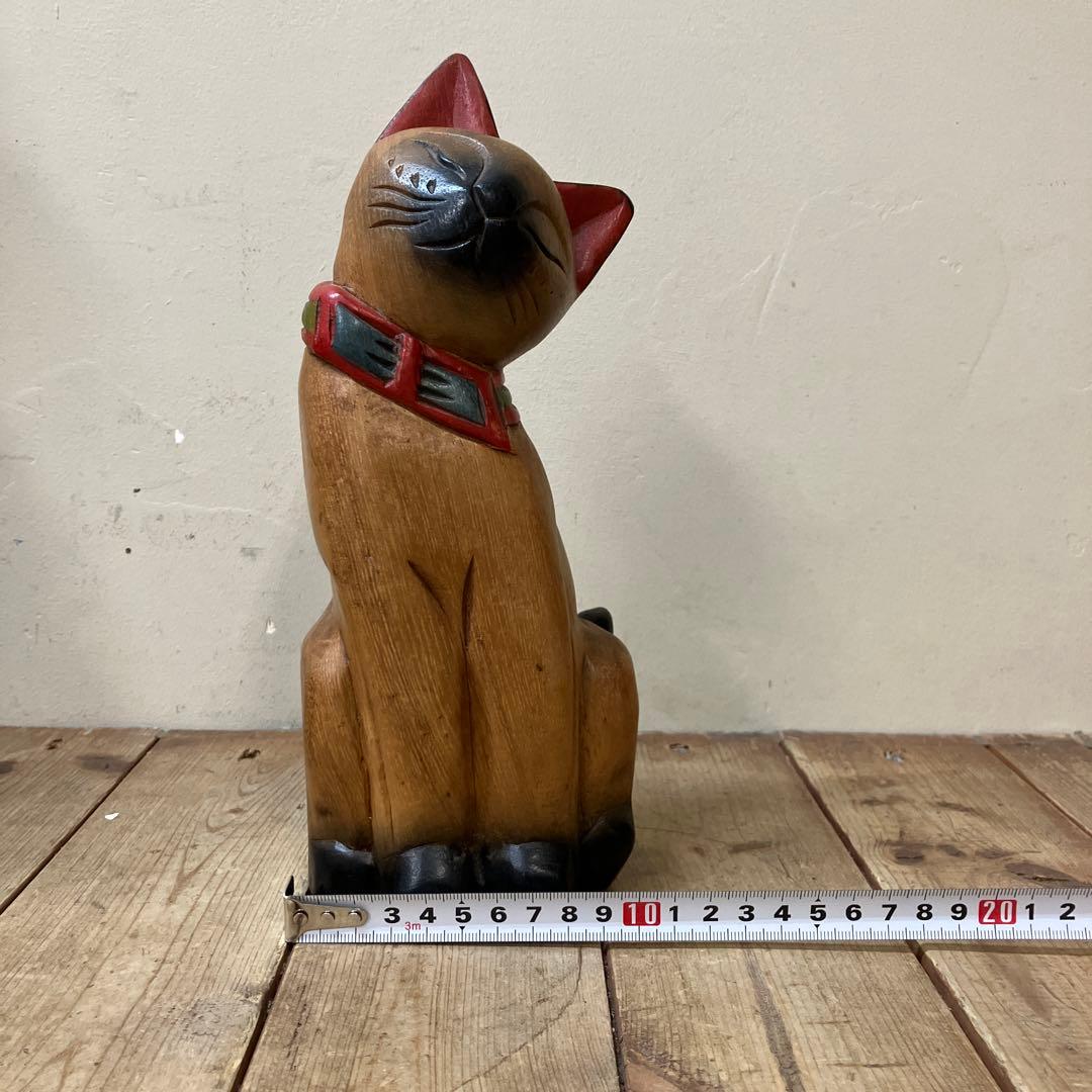 E-4 猫の置物 木彫り 木彫りの猫 アジアン雑貨 バリ雑貨 エスニック