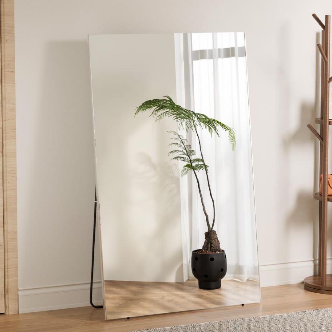 【新品】全身鏡 白 スタンドミラー 飛散防止 地震対策 HDフィルム スタンド付