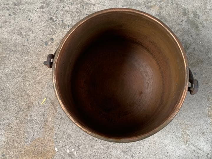フランス ブロカント 純銅 打ち出し 大型 肉厚 銅鍋 直経 42cm 古道具