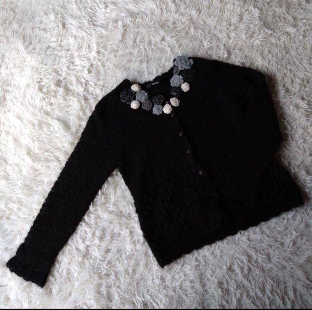 美品　PINK HOUSE モヘア混　花モチーフ 長袖カーディガン