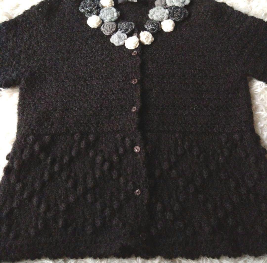 美品　PINK HOUSE モヘア混　花モチーフ 長袖カーディガン