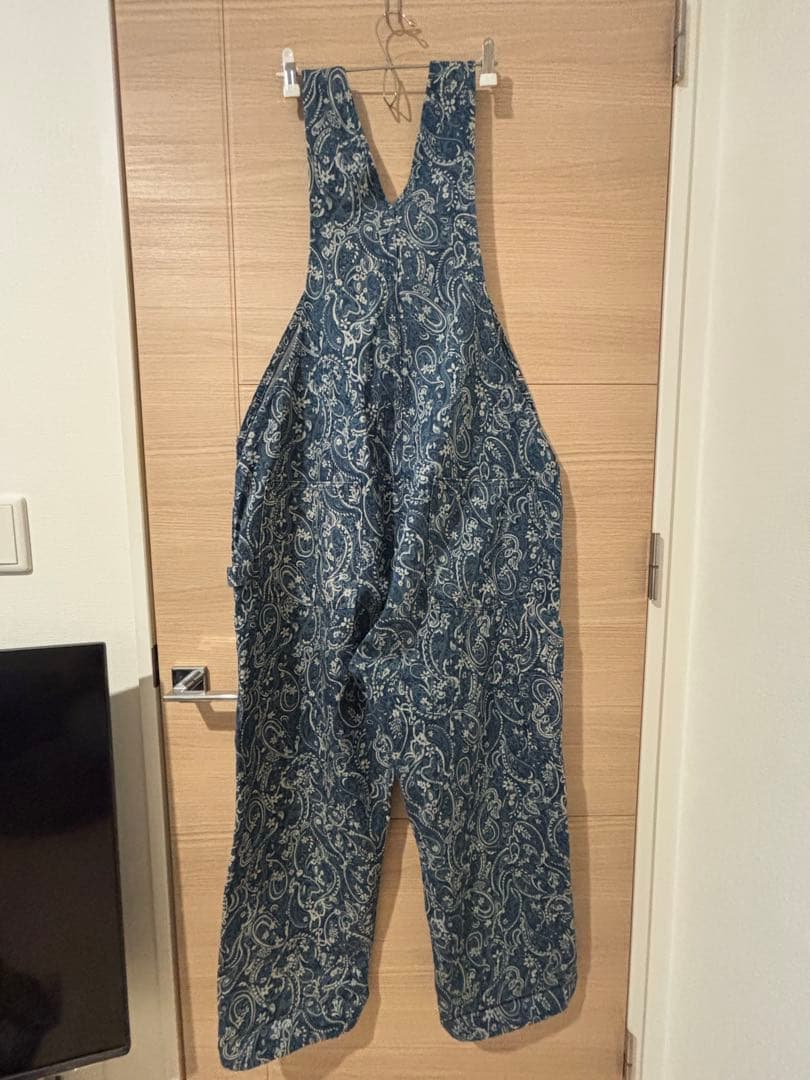 ジョンブル　京都バッセン　ネイビー ペイズリー柄 オーバーオール