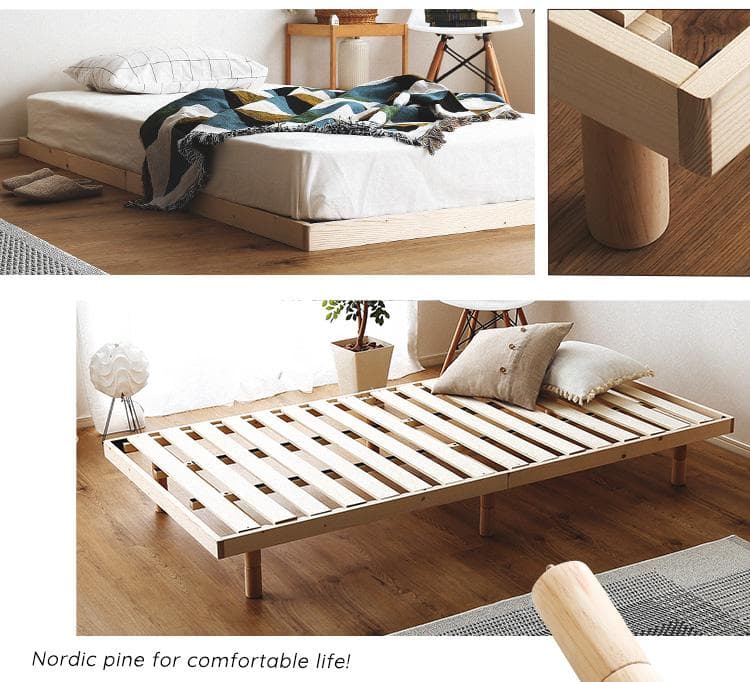 【ダブル】 北欧風の天然木パイン材すのこベッド <フレームのみ>