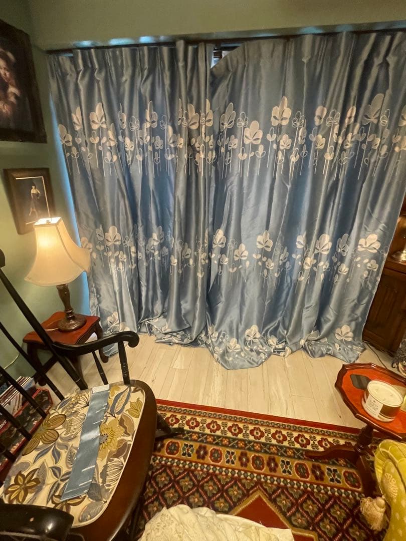 お花刺繍カーテン&レースカーテン　8枚