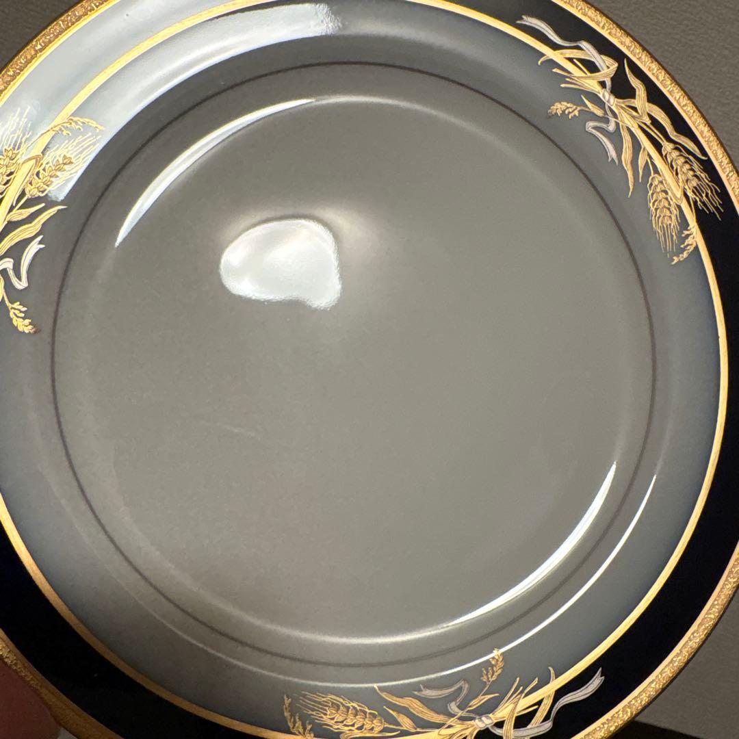 大倉陶園　ロイヤルブルー　瑠璃金彩金蝕稲穂　ディナープレート　26cm