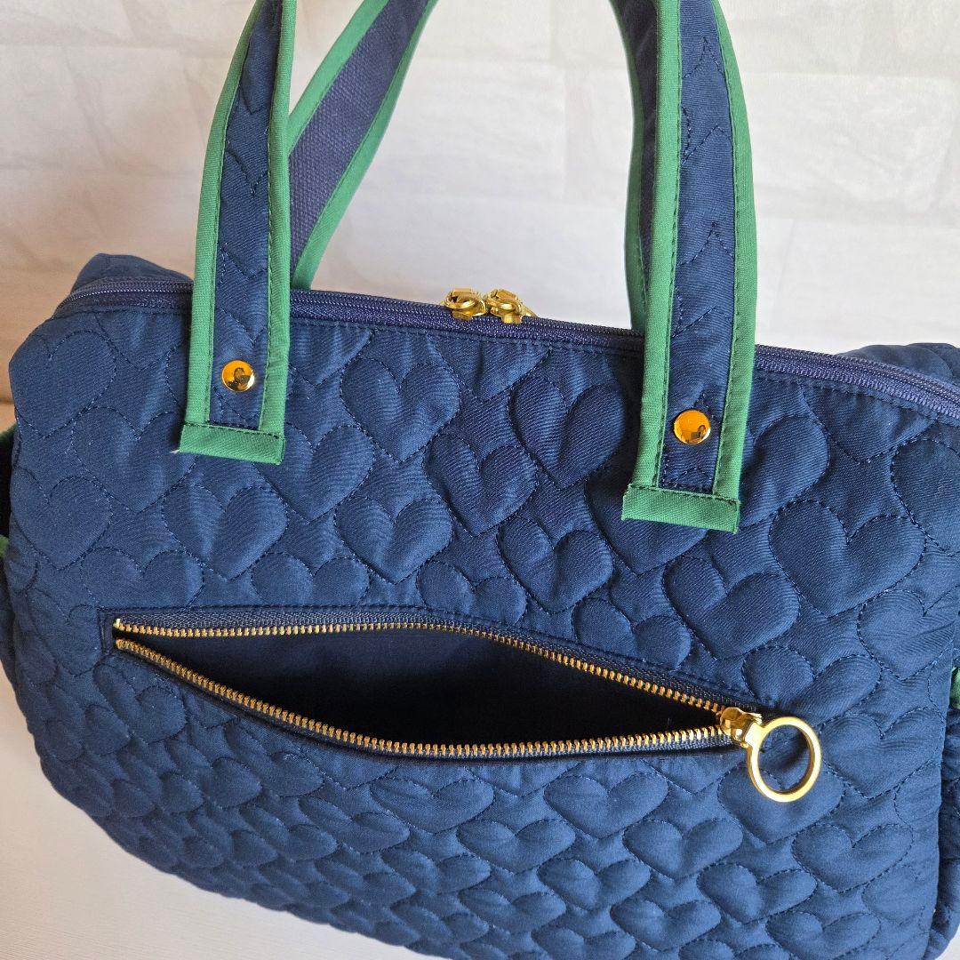 マチャ抹茶様　ポケットいっぱいトートバッグ(L)　ネイビー×グリーン