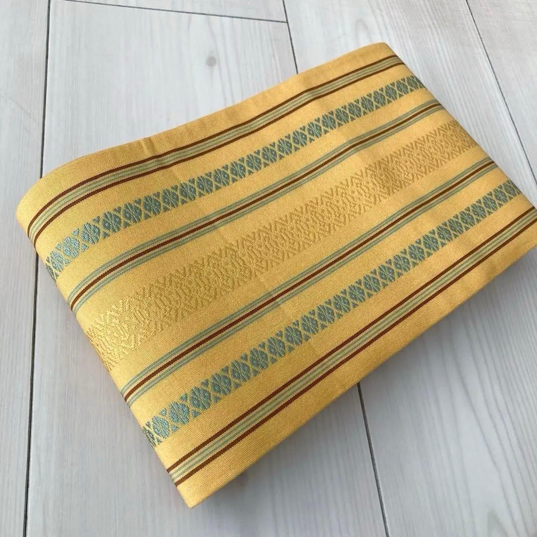 本場筑前博多織　半幅帯　正絹　献上柄　織り出し縞模様　井上絹織物 No.5-22