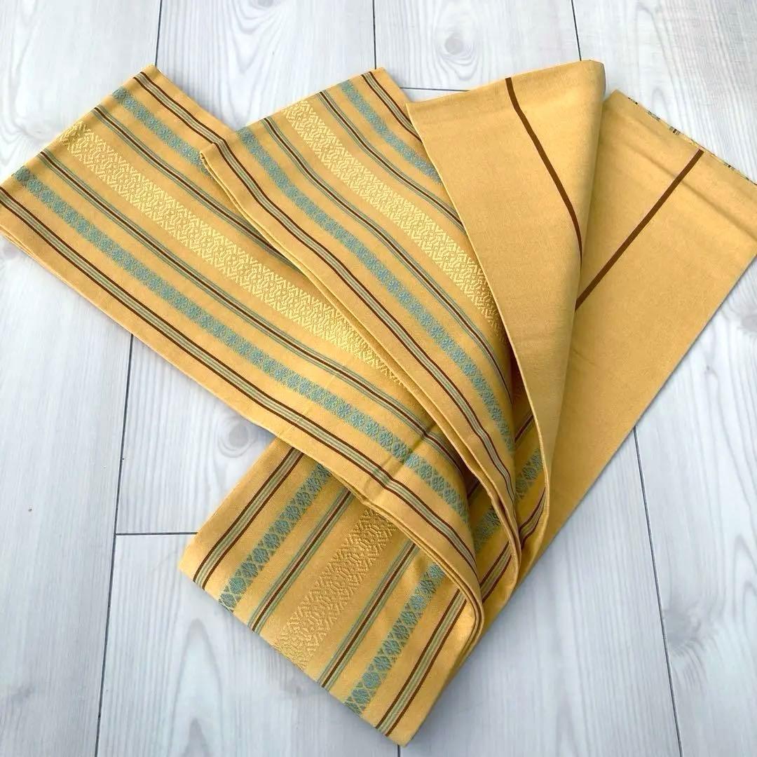 本場筑前博多織　半幅帯　正絹　献上柄　織り出し縞模様　井上絹織物 No.5-22