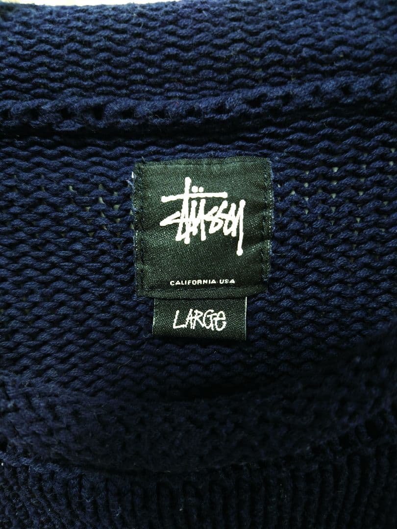 STUSSY ステューシー アメリカ国旗 星条旗コットンニット ネイビー L