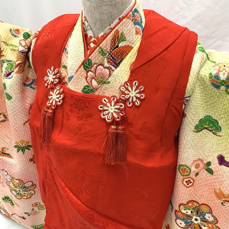 502ag37□七五三 三歳 女児 着物&被布＆長襦袢 総絞り 金彩□状態良好