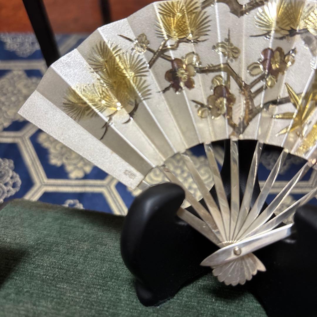 G*G様 純銀金色装飾の扇子 置物
