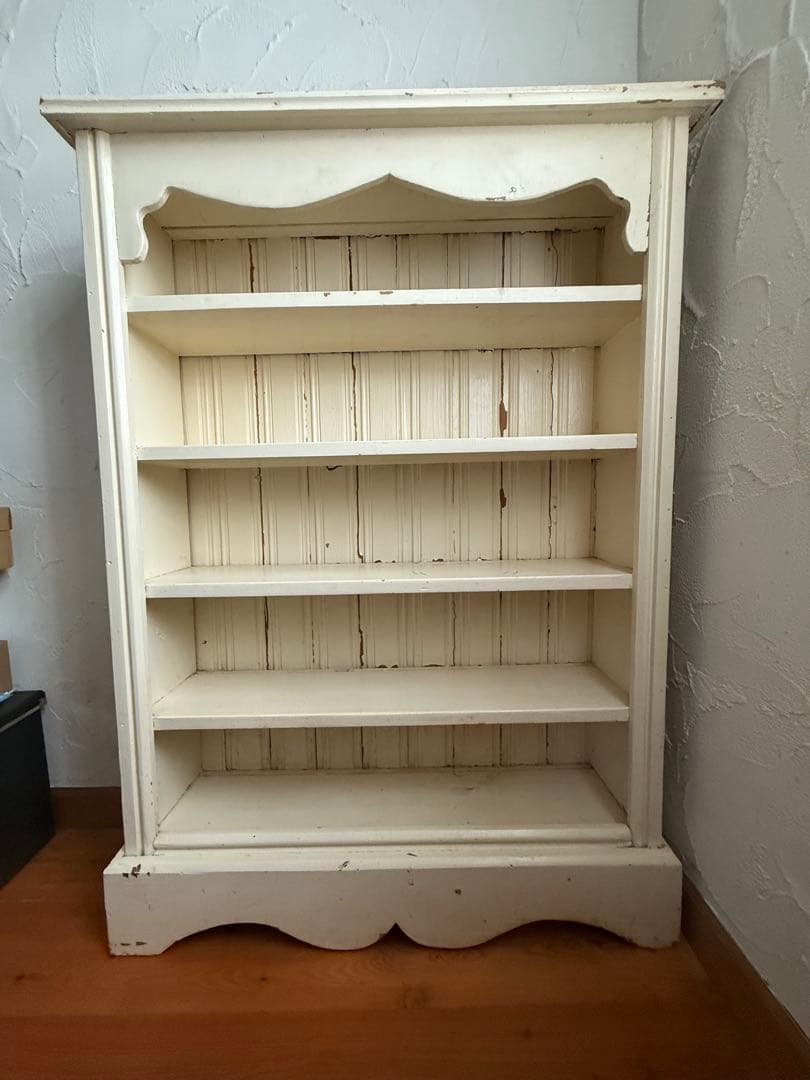 フランスアンティーク　木製ペイントブックシェルフ5段