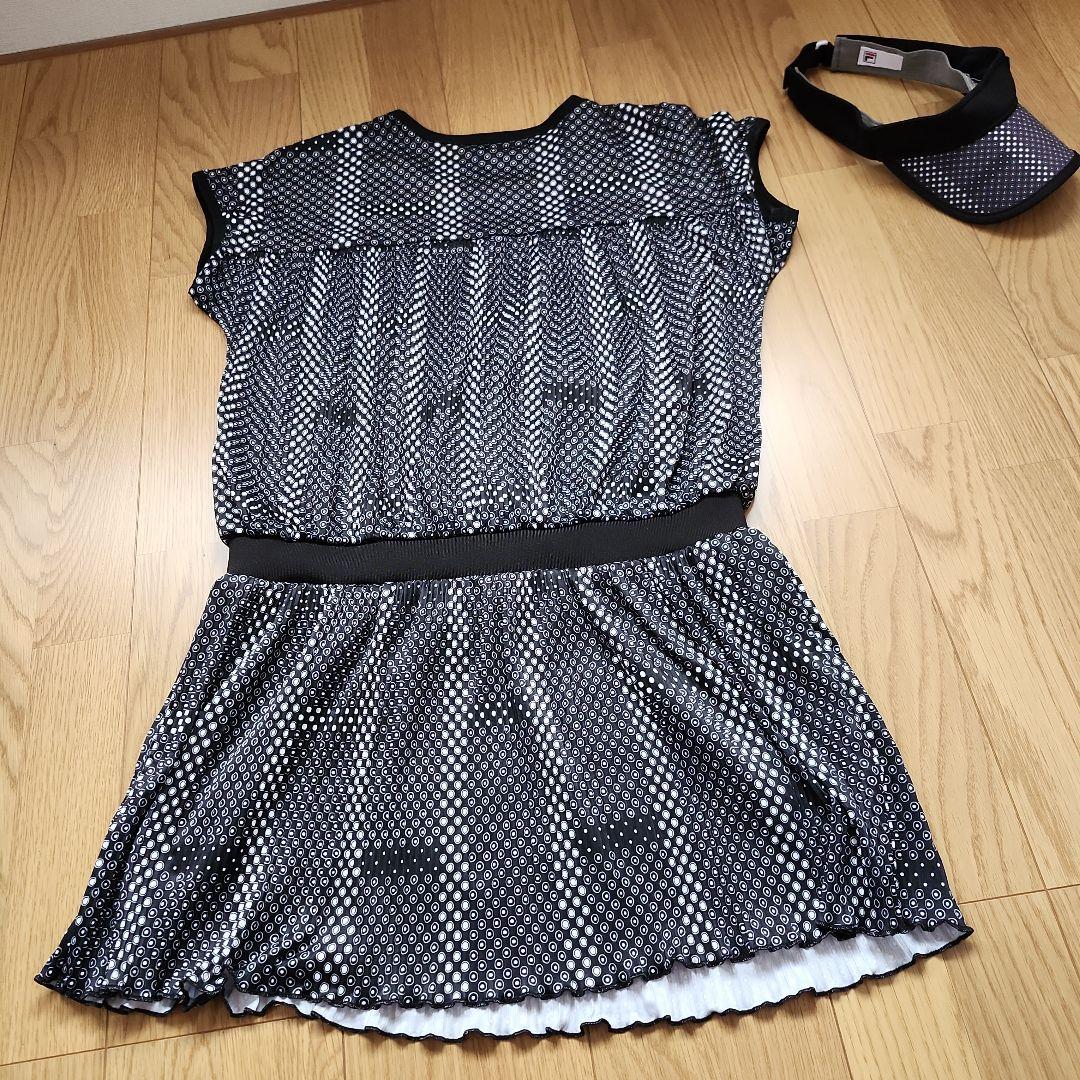 美品です!　FILA メッシュドレス 黒・白とバイザーセット