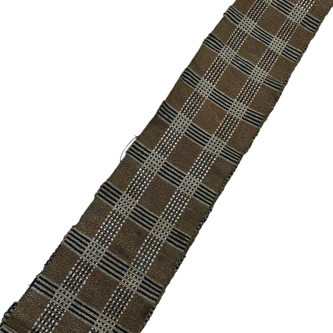 ユ190半幅帯 裂織 格子柄 正绢 着物帯　仕立て上り