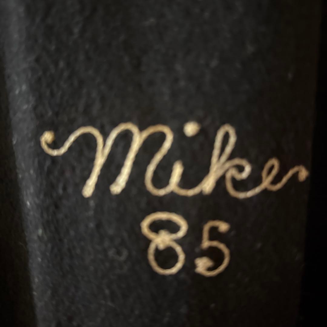 ヴィンテージスクールジャケット　ウール　レザー切替 チェーンステッチ刺繍 XL