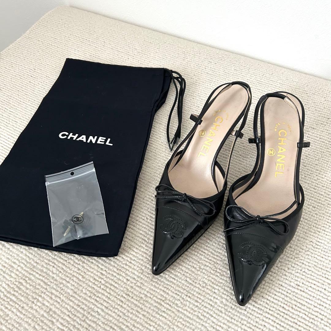 CHANEL シャネル パンプス ミュール 黒 22.5cm