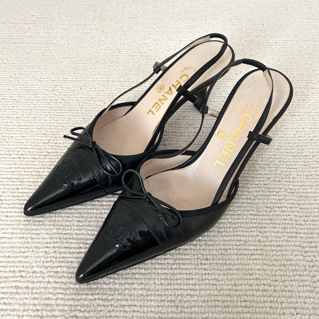CHANEL シャネル パンプス ミュール 黒 22.5cm